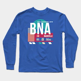 Nashville (BNA) Airport Code Baggage Tag E Long Sleeve T-Shirt